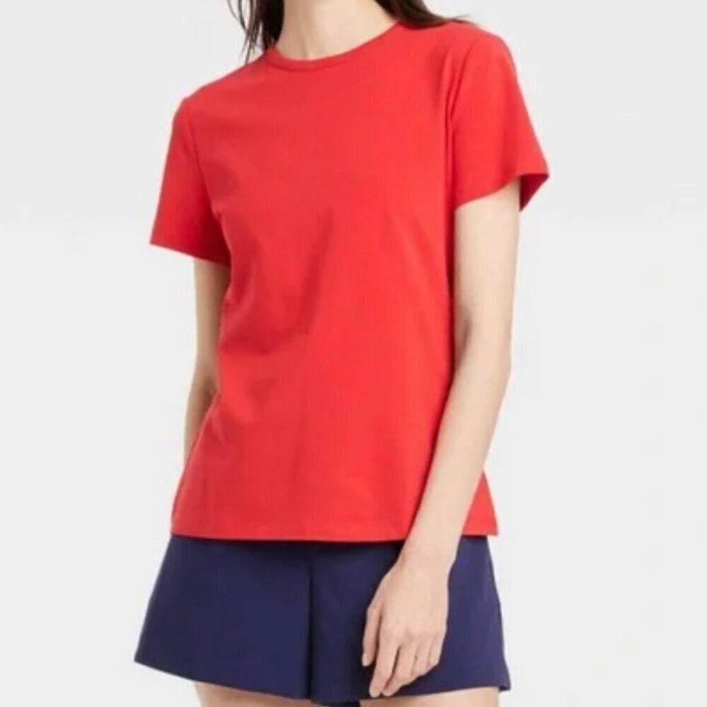 A New Day Womens Size Small Crewneck T-Shirt Solid Red Cotton Modal Short Sleeve